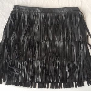 Black Faux Leather Fringe Mini Skirt